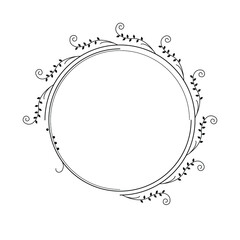 Abstract Black Simple Line Round Circ With Leaf Leaves Frame Flowers Doodle Outline Element Vector Design Style Sketch Isolated Illustration For Wedding And Banner