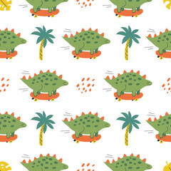 Seamless pattern with funny dinosaurs in hand drawn style. Creative childish texture. Great for fabric, textile. Isolated on white background vector illustration