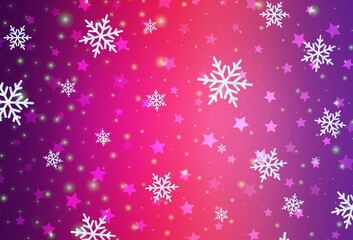Light Purple, Pink vector texture with colored snowflakes, stars.