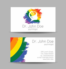 Vector Colorful Business Card Kid Head Modern logo. Design concept for Company Brand. Human Child Profile Silhouette in Rainbow color isolated on gray background