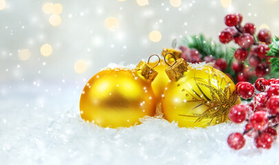 Fototapeta na wymiar Christmas cards with snow and decor. Selective focus.