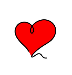 Abstract color heart as continuous line drawing on white background. Vector	