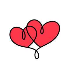 Abstract color heart as continuous line drawing on white background. Vector	