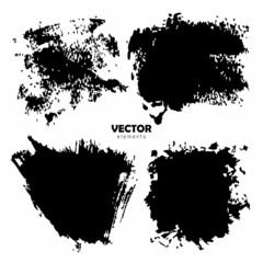 Fototapeta premium Set Brush Shape Vector Strokes in Black color on white background. Hand painted grange elements. Ink drawing. Dirty artistic design . Place for text, quote, information, company name.