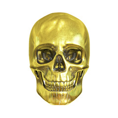 Golden skull isolated on white background 3d rendering