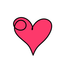 Abstract color heart as continuous line drawing on white background. Vector	