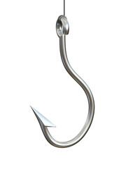Fish hook isolated on white background 3d rendering