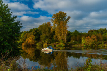 River Labe near central Bohemian town Kolin in autumn color morning