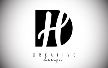 Letters DH d h Logo with a minimalist design. Letters D and H with geometric and handwritten typography.