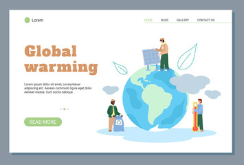 Global warming and planet ecology website banner, flat vector illustration.