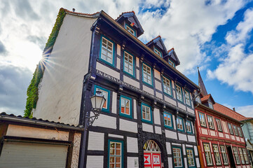 Salzwedel, Germany - September 22, 2021: German medieval hansa town Salzwedel. Impressions of the historic cityscape with half-timbered architecture.