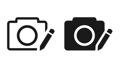 Edit picture symbol. Camera with pencil icon. Illustration vector