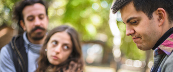 Girl chooses her boyfriend. Problems in love triangle concept