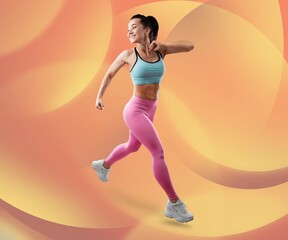 Smiling young fitness model in sportswear doing exercise
