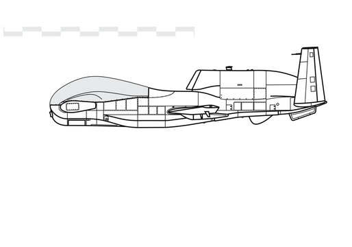 Northrop Grumman RQ-4 Global Hawk. Vector drawing of surveillance UAV. Side view. Image for illustration and infographics. 