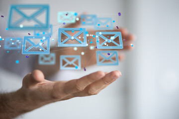 3D rendering flying email icon and web flying