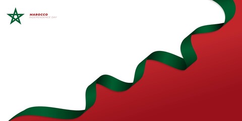 Morocco Independence day background. White and red with waving green ribbon design.