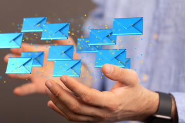  hand using mobile smartphone with email icon, Email concept, copy space