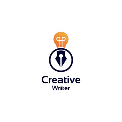 pen and bulb creative writer logo design