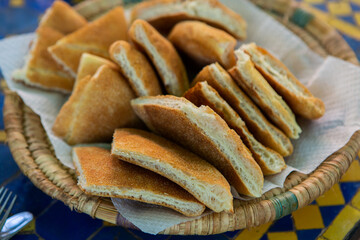 Morrocan local market on the streets with bread