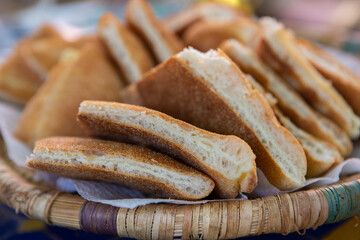Morrocan local market on the streets with bread