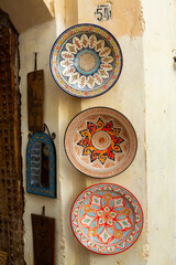 Morrocan local market on the streets with spices, nuts, fish, fruits and vegetables.