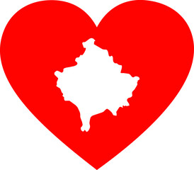 White map of Kosovo inside red heart shape