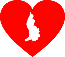 White map of Liechtenstein inside red heart shape
