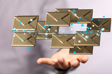 Approved email and spam message displayed on a futuristic interface