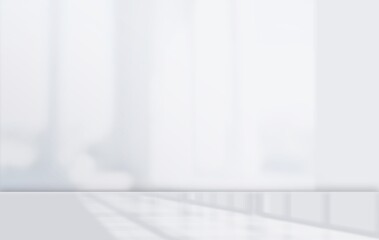 Abstract white studio background for product presentation. Empty room with shadows, blurred...