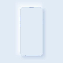 Modern mockup smartphone in neumorphic style. Realistic frame with blank display. Template design for presentation, ui or ux testing, application display, information graphics, advertising. 3d Vector