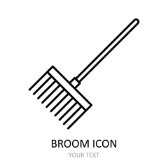 Vector illustration with broom icon. Outline symbol.