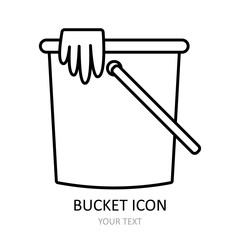 Vector illustration with bucket icon. Outline symbol.