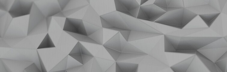 Close up detail of abstract modern metallic triangular wall pattern. Silver triangle geometric art wallpaper.