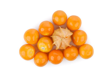 Cape gooseberry (physalis) isolated on white background. Top view