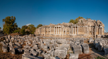 Ruins of ancient city in Side. Side, Antalya, Turkey.