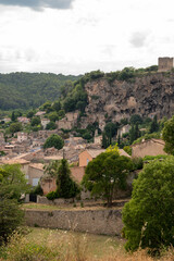 Small old village in hear of Provence Cotignac with famous cliffs with cave dwellings