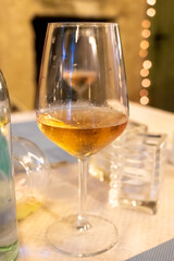 Summer on French Riviera Cote d'Azur, drinking cold rose from Cotes de Provence on outdoor terrase in old cafe, Var, France