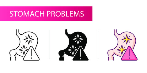 Symptoms of stomach problems (colic). Line icon concept
