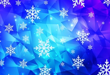 Light Pink, Blue vector template with ice snowflakes, stars.