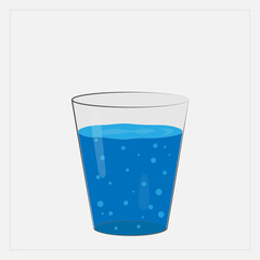 Transparent glass of clean water with bubbles, isolated illustration on white background