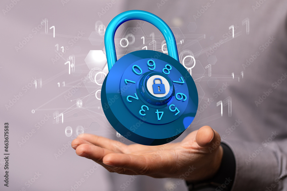 Poster Security Shield concept, data protection. Shield with dots and lines connectio
