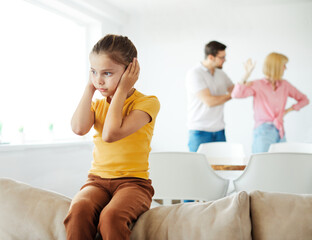 child family sad parent mother conflict father problem girl arguing divorce home fight unhappy...