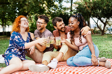 picnic fun outdoor woman friend summer friendship man lifestyle smiling happy toast party couple