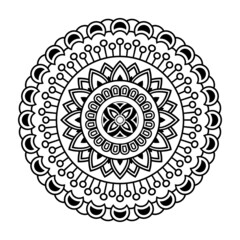 Isolated mandala in vector. Round pattern in white and black colors for design. Vintage decorative element