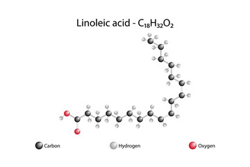 Molecular formula and chemical structure of linoleic acid. - obrazy, fototapety, plakaty