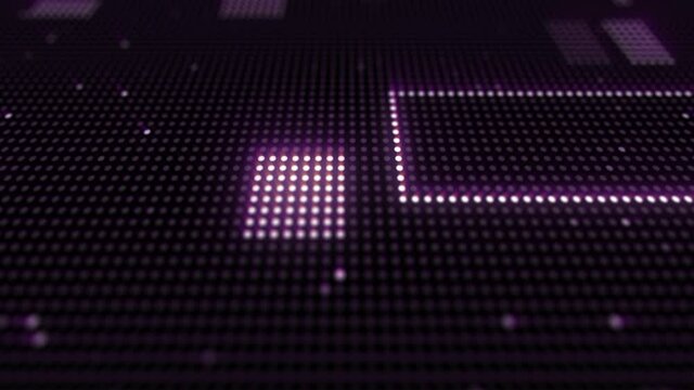 Loopable: 3D led screen or futuristic circuit board with moving violet electric digital signal stripes. Abstract technology background.