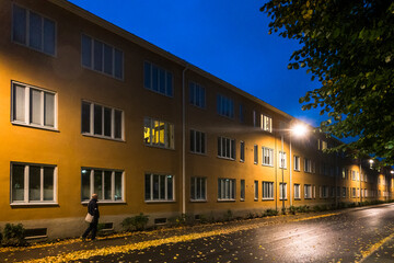 Stockholm, Sweden People walking at night on Vickargatan on Sodermalm.