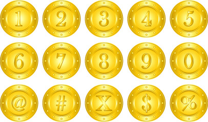 Icon set golden coin with number illustration