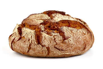 Freshly Baked Homemade Bread, close-up, isolated on a white background.